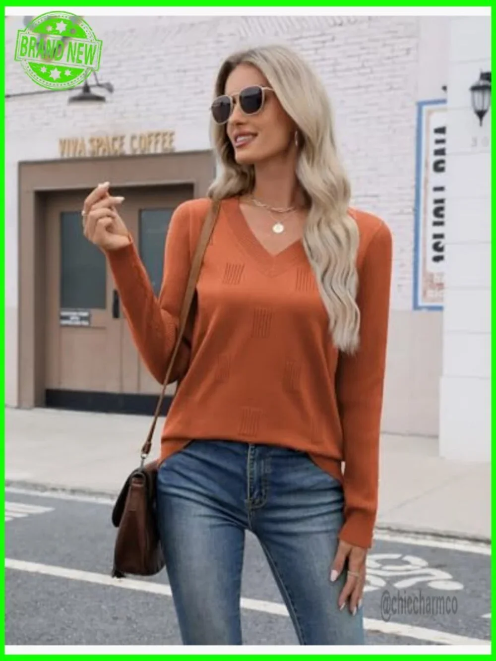 Lightweight Ribbed Knit Pullover Sweater with V-Neck and Button Cuffs